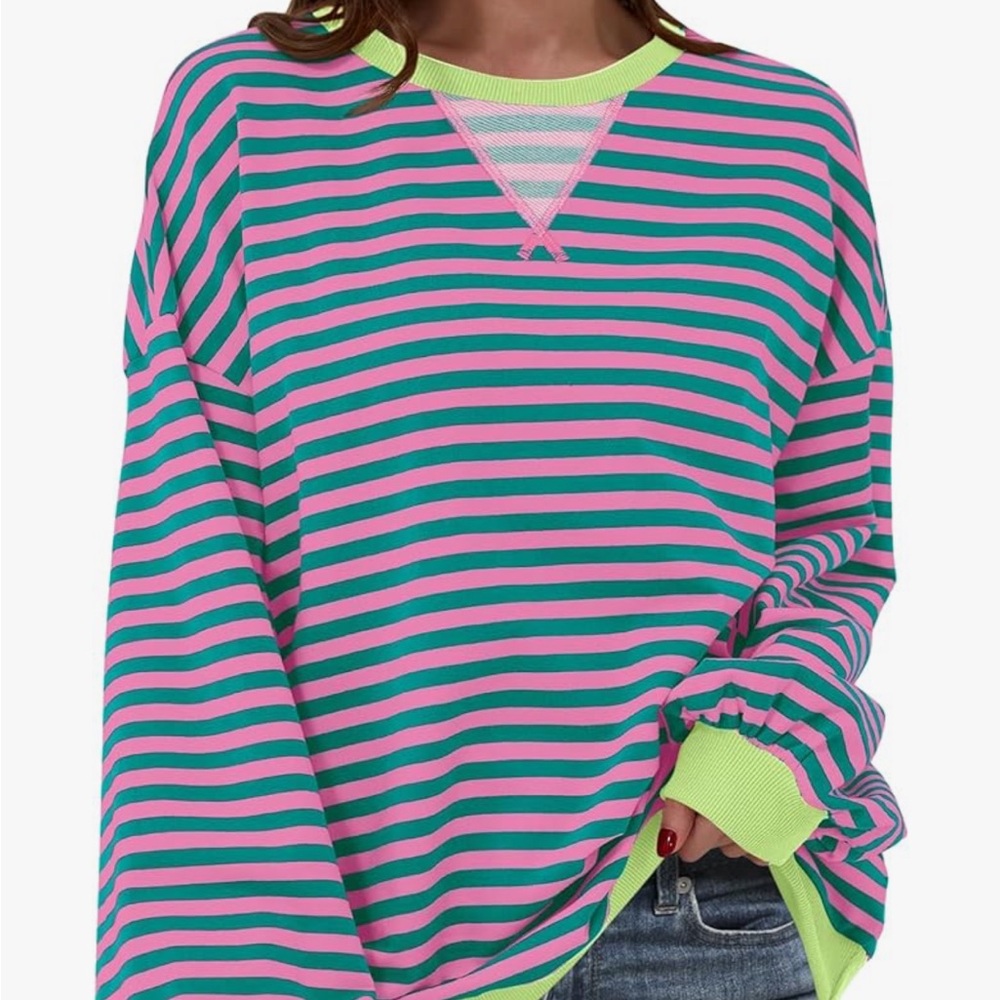 ANRABESS Women Striped Oversized Sweatshirt Long Sleeve Crewneck Shirts
